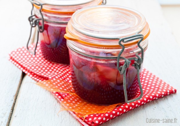 recette bocaux : pêche au sirop de framboise
