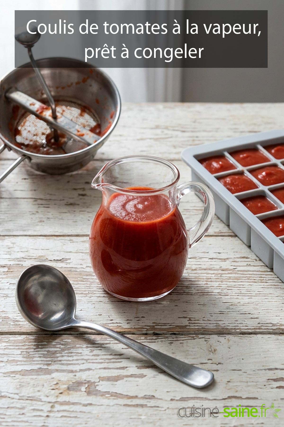 Coulis de tomates à la vapeur, prêt à congeler