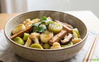 Tofu au shiitaké et petits légumes au wok