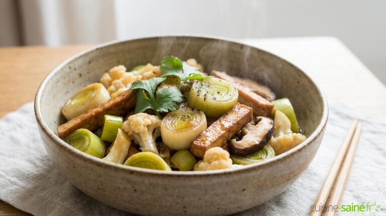Tofu au shiitaké et petits légumes au wok