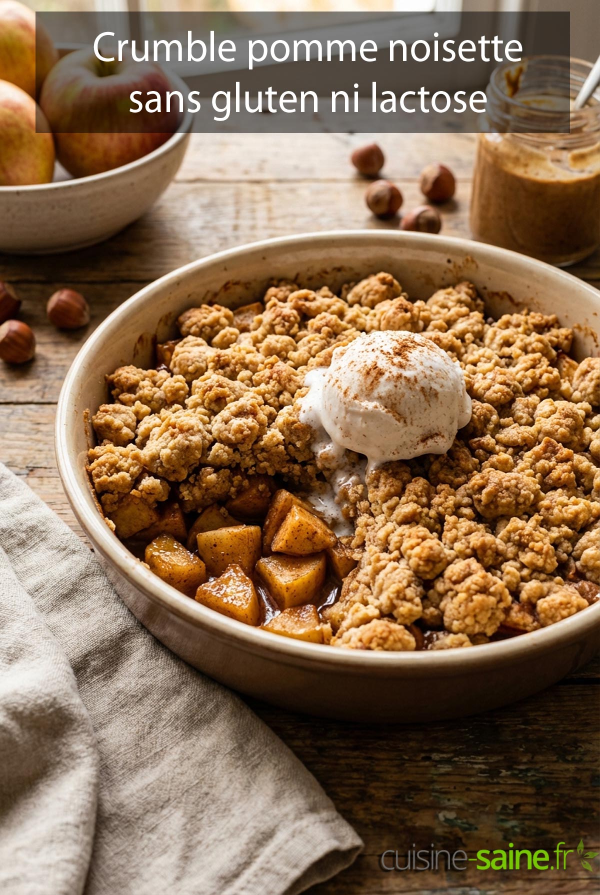 Crumble pomme noisette sans gluten ni lactose