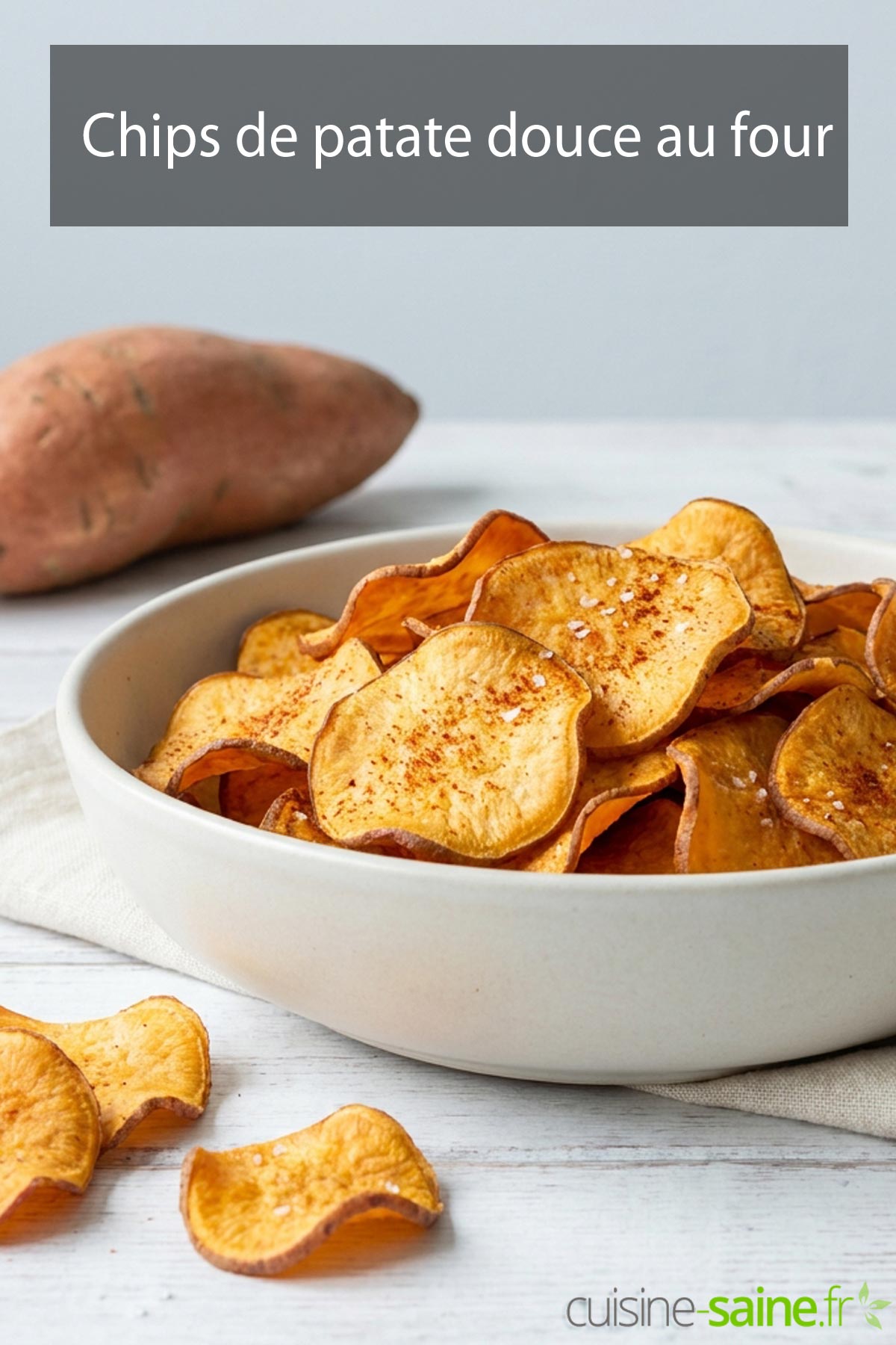 Recette de chips de patate douce au four sans gluten ni lactose, dorées et croustillantes