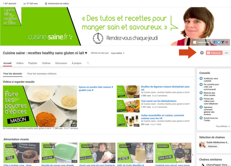 Comment vous abonner à la chaine youtube Cuisine Saine ?