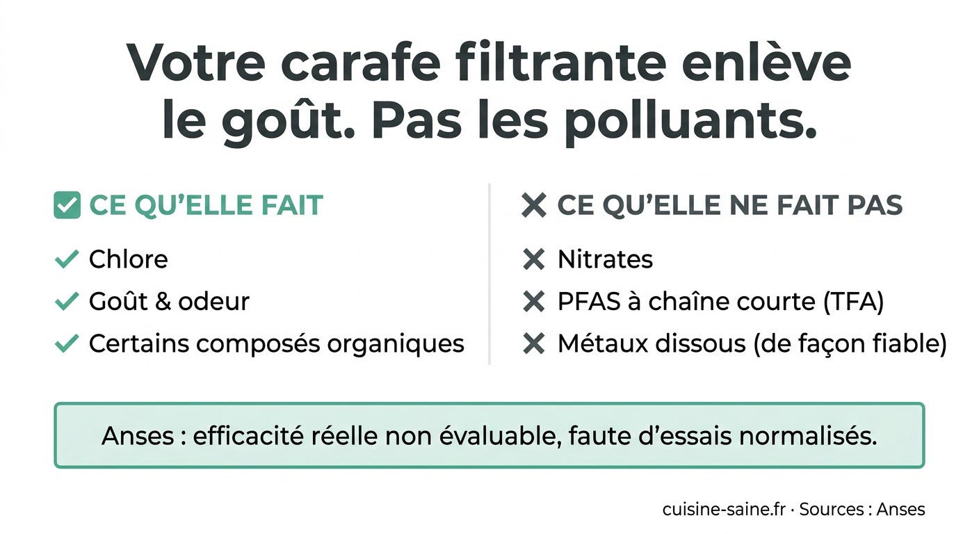 Carafe filtrante à cartouche de charbon actif posée près d'un évier