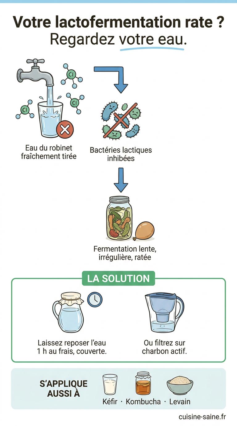 Bocal de lactofermentation à la saumure trouble, signe d'une fermentation qui a mal démarré