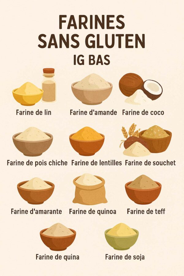 Farines sans gluten avec index glycémique IG bas ou modéré
