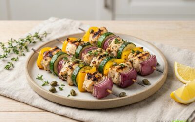 Brochettes de poulet mariné au thym et au citron