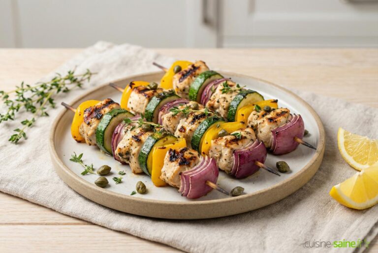 Brochettes de poulet mariné au thym et au citron