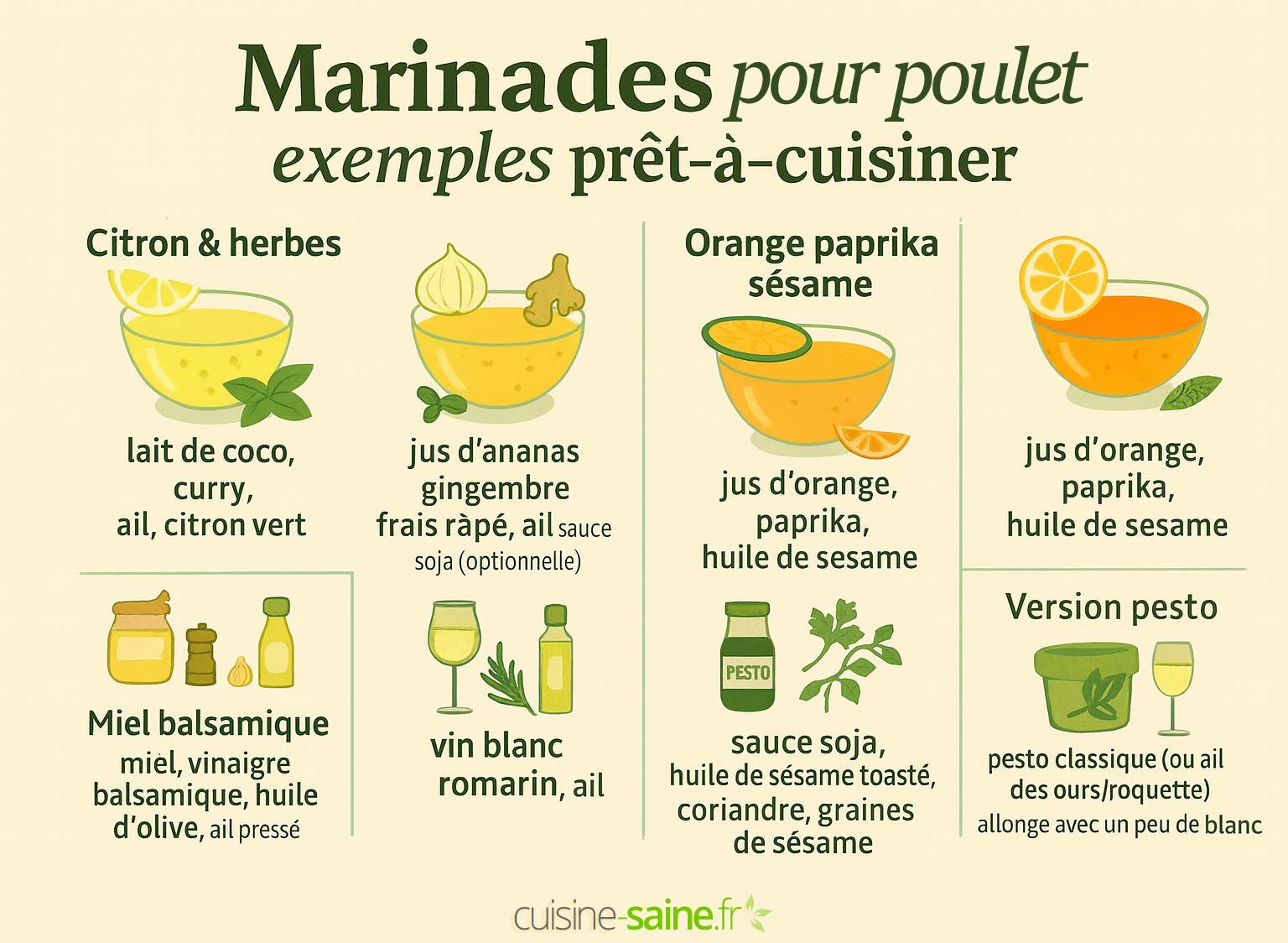 Infographie marinades pour assaisonner le poulet
