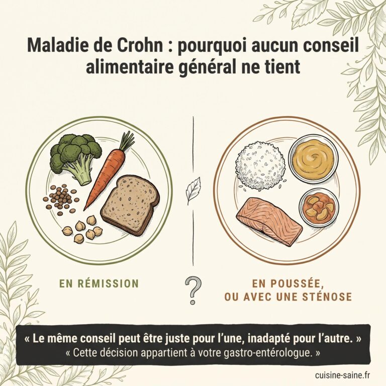 Les besoins alimentaires dans la maladie de Crohn diffèrent selon la phase : rémission ou poussée avec sténose