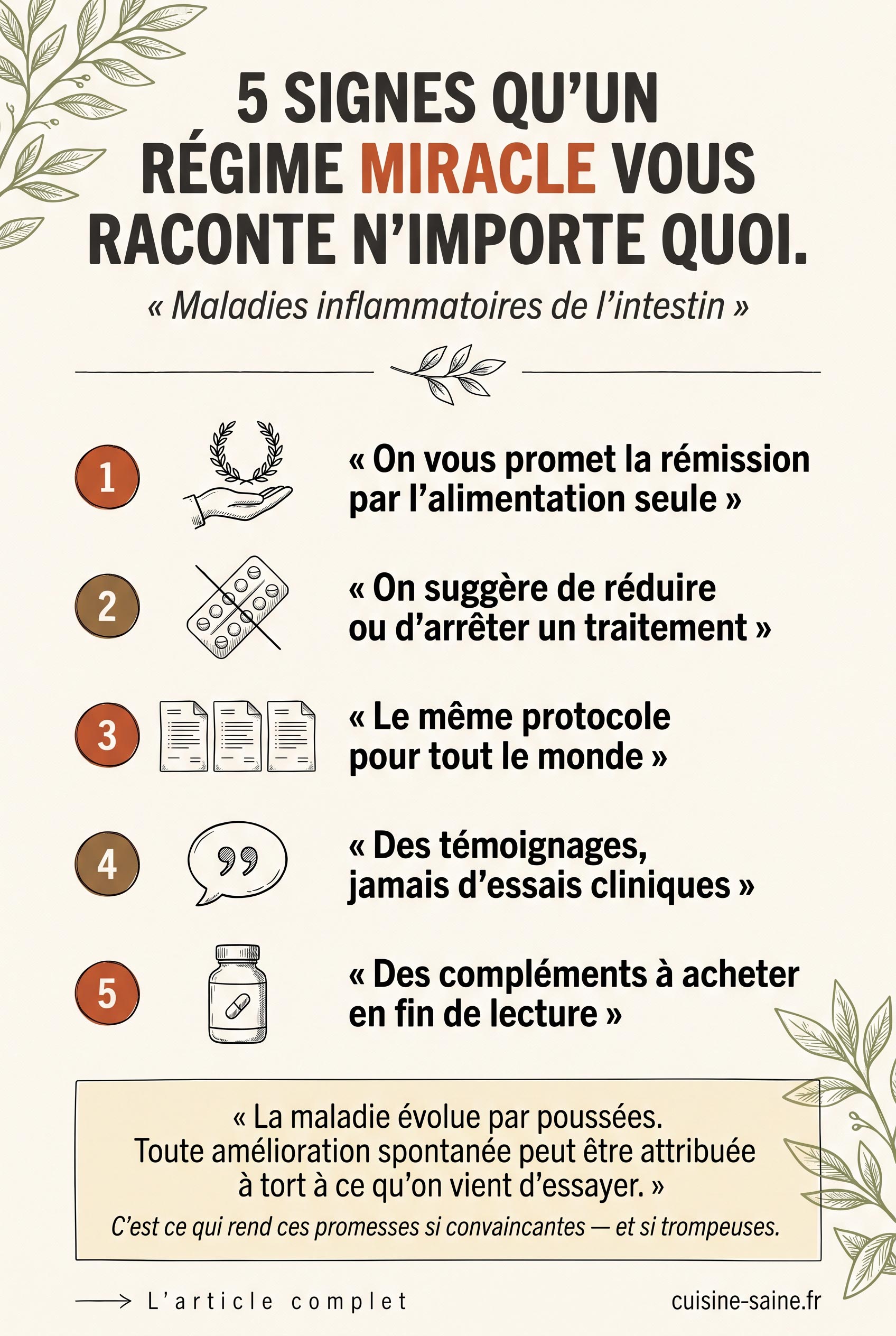 Cinq signaux d'alerte pour repérer un régime miracle proposé aux personnes atteintes de MICI