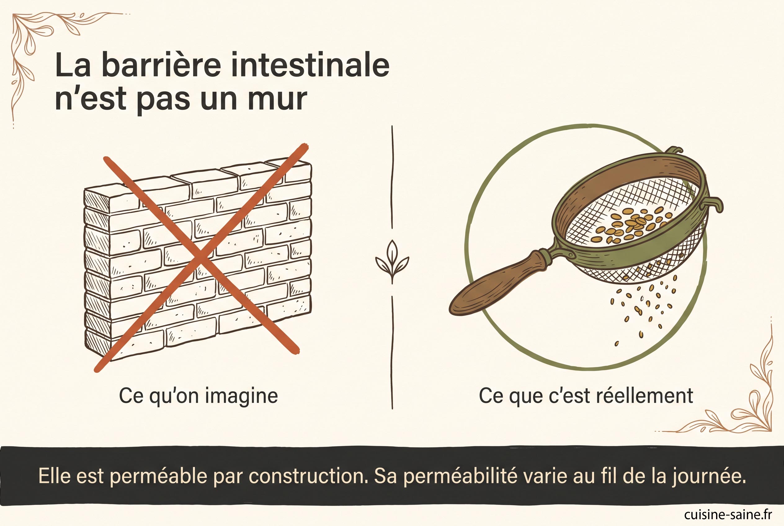 La barrière intestinale fonctionne comme un tamis et non comme un mur : elle est perméable par construction