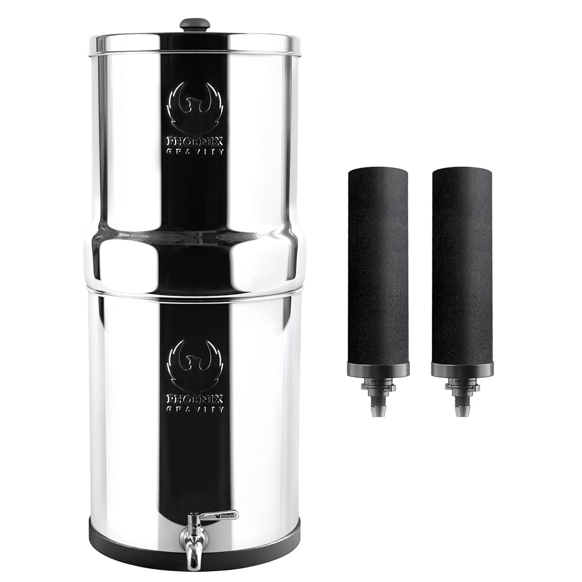 Filtre à eau par gravité Phoenix Gravity 6 L certifié NSF/ANSI 42 et 372 avec 2 cartouches Smart Carbon noir