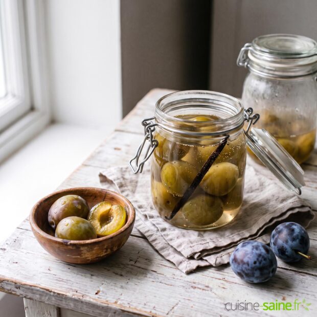 Bocaux de prunes au sirop maison