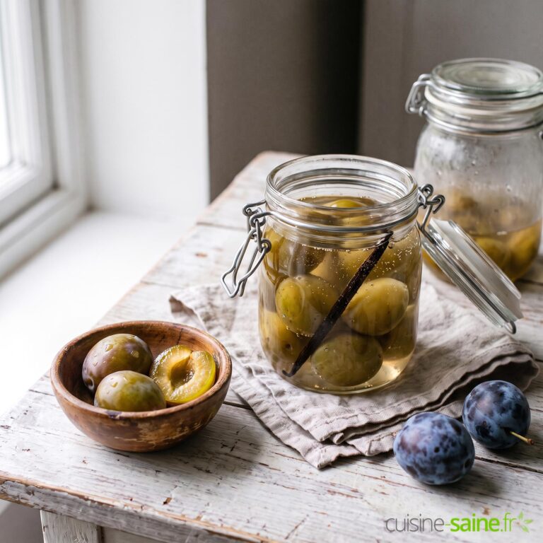 Bocaux de prunes au sirop maison