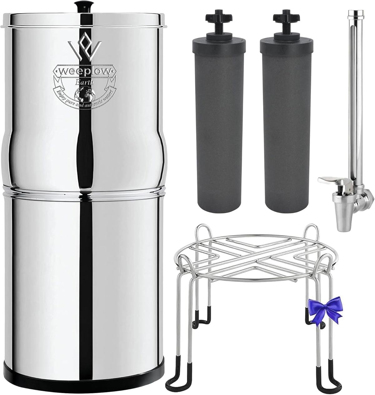 Weeplow Earth système de filtration d'eau par gravité 8,5 L AISI 304 avec 2 éléments O'Pure 2 et robinet niveau d'eau inox