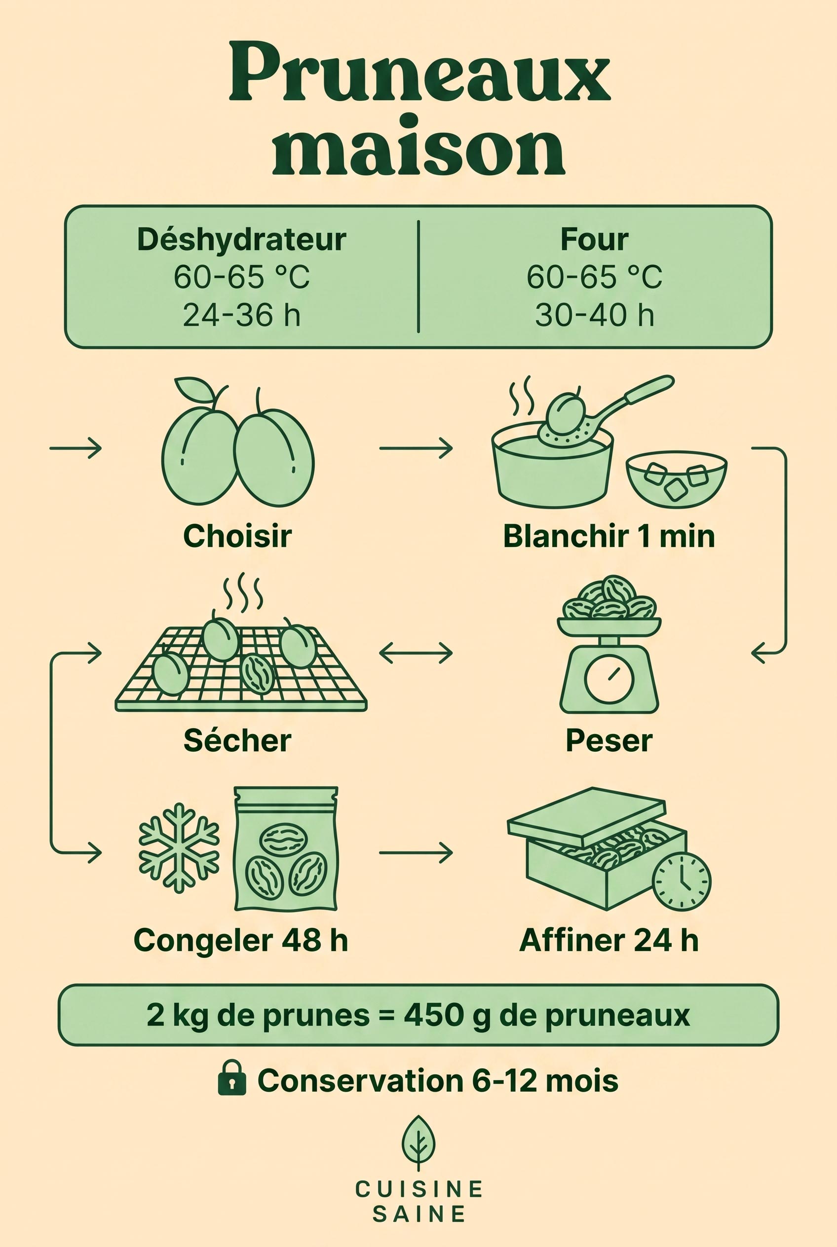 Infographie pas à pas pour sécher des prunes et réaliser des pruneaux