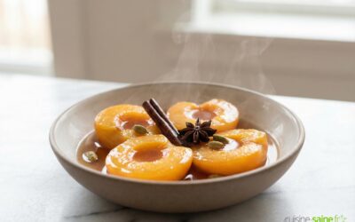 Pêches pochées au thé et aux épices (sans sucre sans gluten sans lactose)