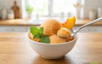 Sorbet minute à la pêche (sans sucre sans gluten ni lactose)