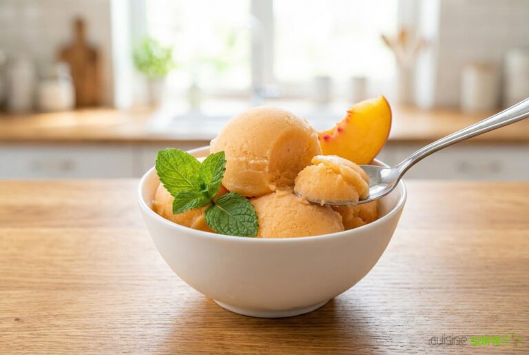 Sorbet minute à la pêche (sans sucre sans gluten ni lactose)