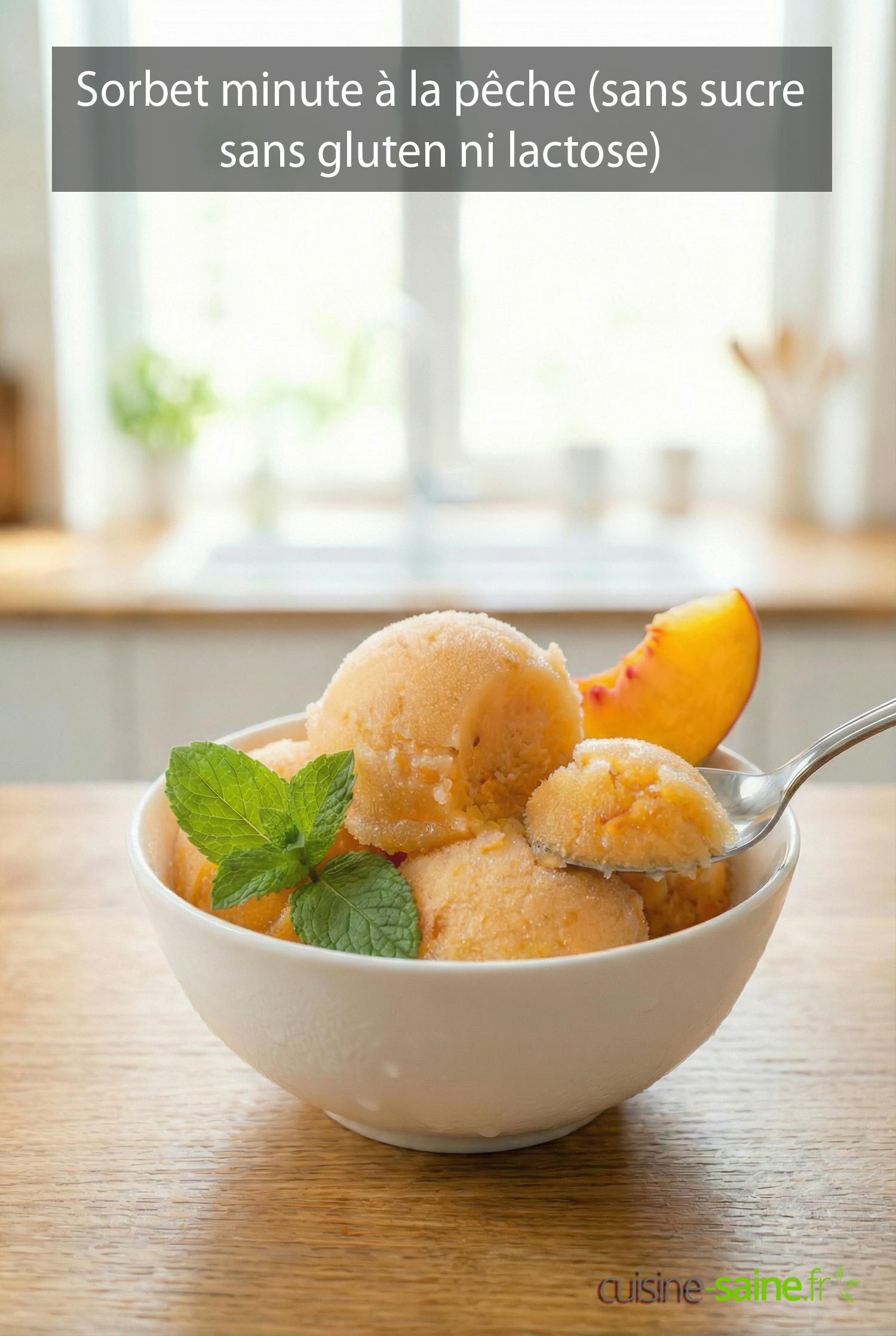 Sorbet minute à la pêche sans sucre