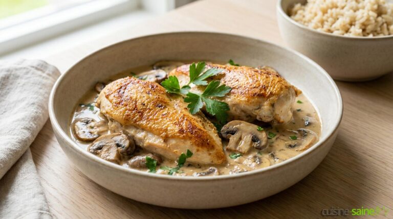 Poulet à la crème et aux champignons sans gluten ni lactose