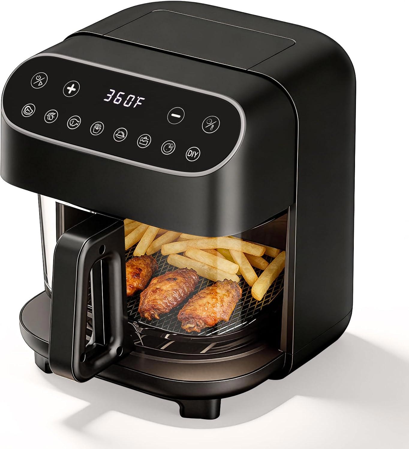 Airfryer compact avec parois en verre transparent sans PFAS