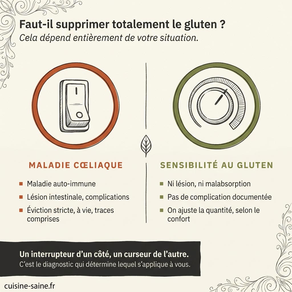 Maladie cœliaque et sensibilité au gluten : éviction stricte d'un côté, ajustement de la quantité de l'autre