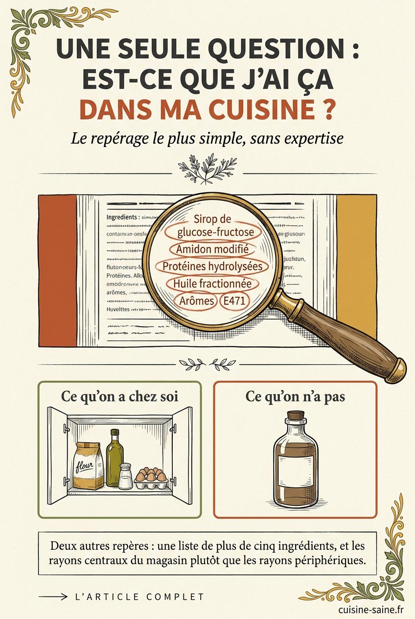 Repérer un aliment ultra-transformé sur une étiquette : sirop de glucose-fructose, amidon modifié, protéines hydrolysées, huile fractionnée, arômes et additifs