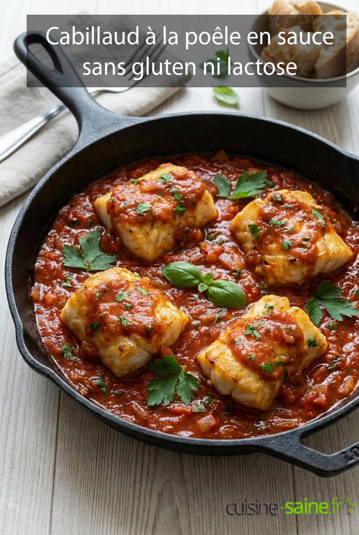 Cabillaud à la poêle sauce tomate sans gluten ni lactose