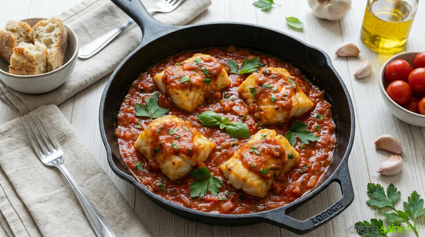 Cabillaud à la poêle sauce tomate sans gluten ni lactose