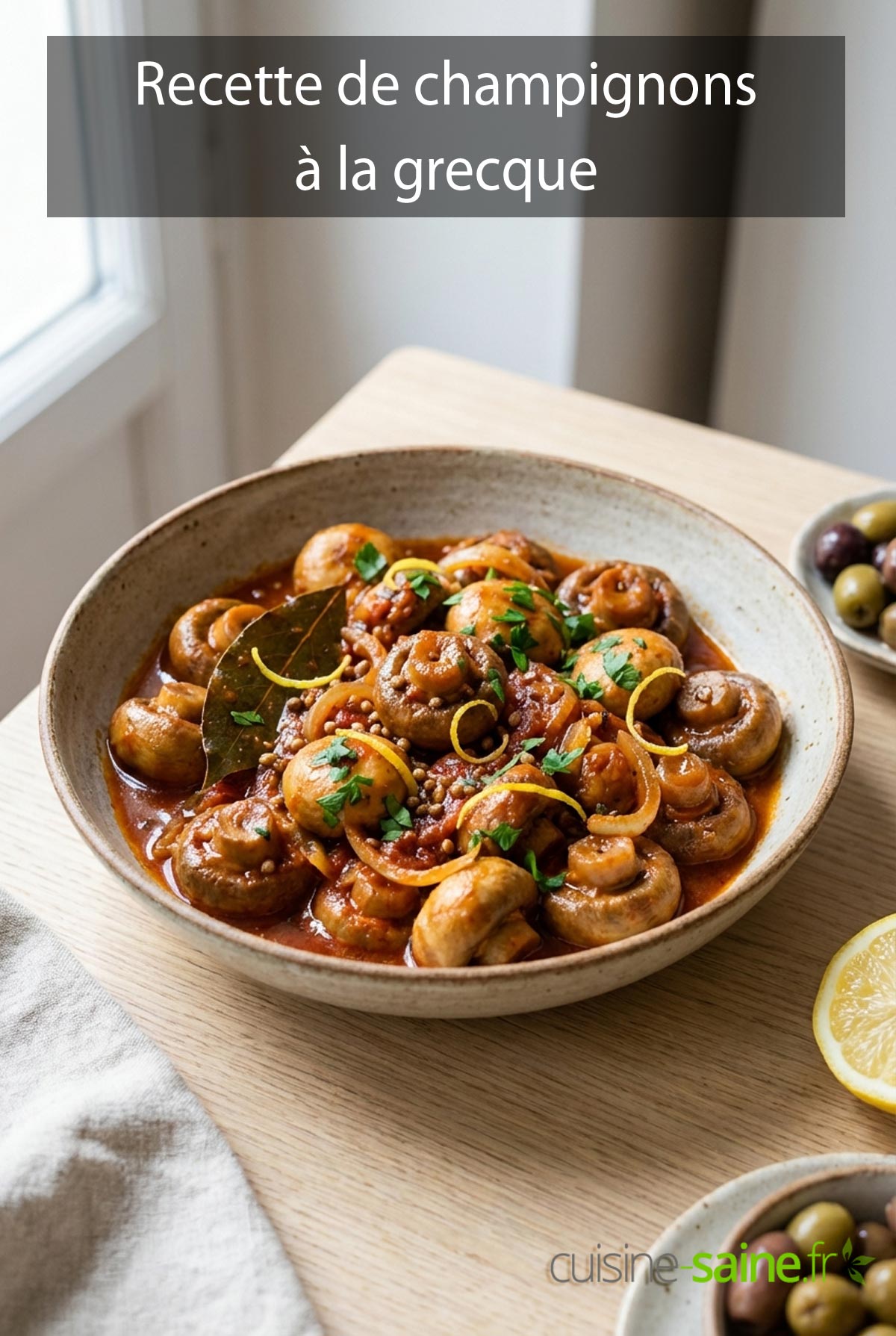 Champignons à la grecque sans gluten ni lactose