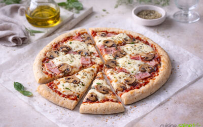 Pizza sans gluten mozzarella, champignons et jambon