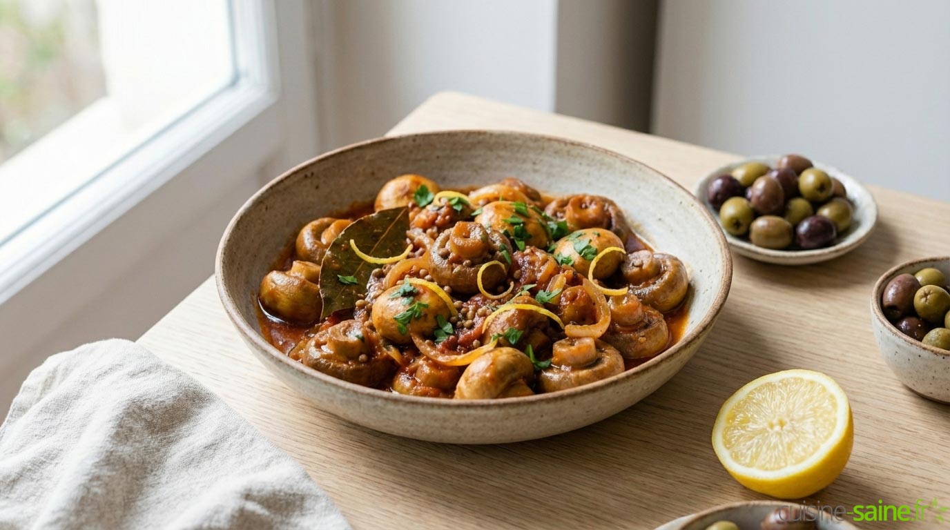 Champignons à la grecque sans gluten ni lactose