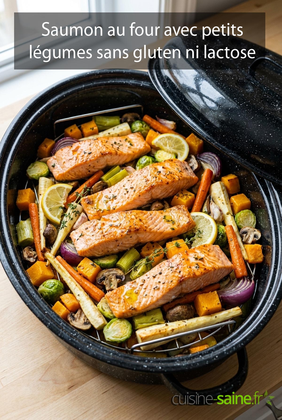 Saumon au four avec petits légumes sans gluten ni lactose