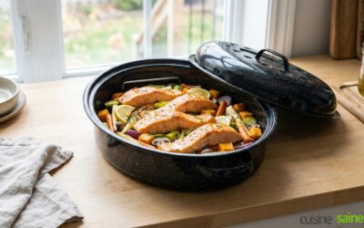 Saumon au four avec petits légumes sans gluten ni lactose