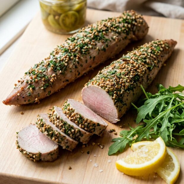 Filet mignon en croûte d’herbes et sarrasin sans gluten ni lactose