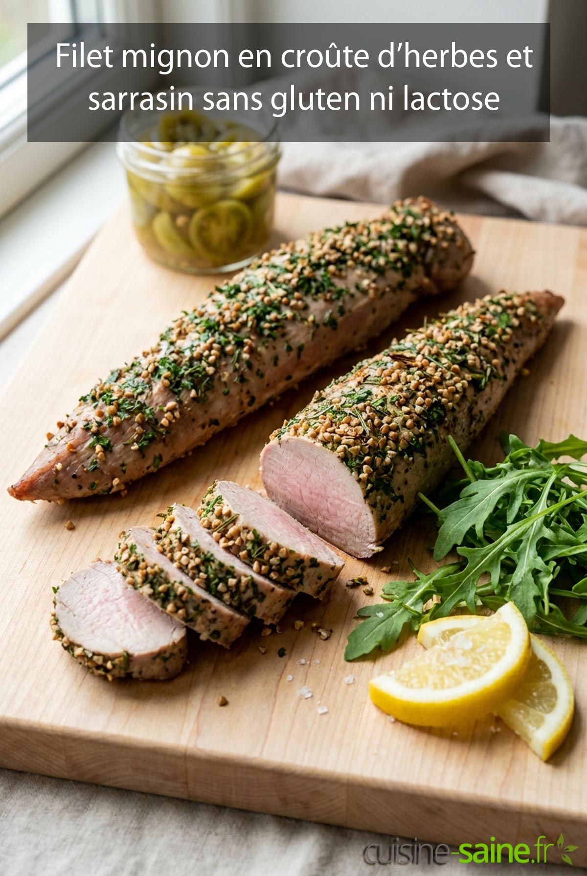 Filet mignon en croûte d’herbes et sarrasin sans gluten ni lactose