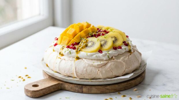 Pavlova aux fruits exotiques sans gluten ni lactose