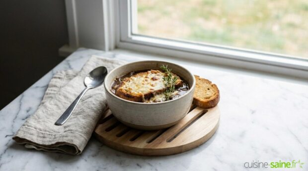 Recette de soupe à l'oignon maison sans gluten ni lactose