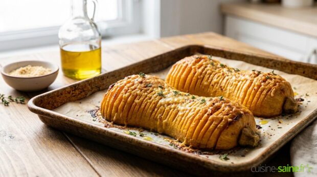 Butternut Hasselback rôtie au thym et parmesan végétal