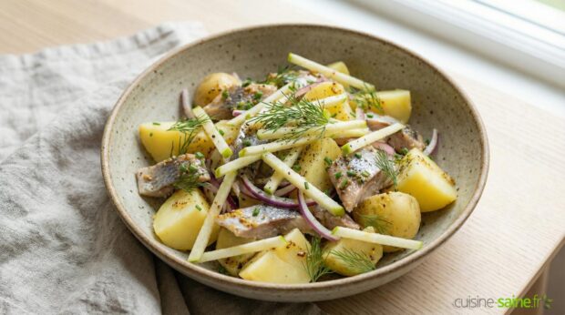 Hareng aux pommes de terre : salade tiède à la pomme verte et à l’aneth