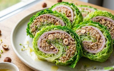Roulés de chou frisé « façon maki » au jambon et noisettes