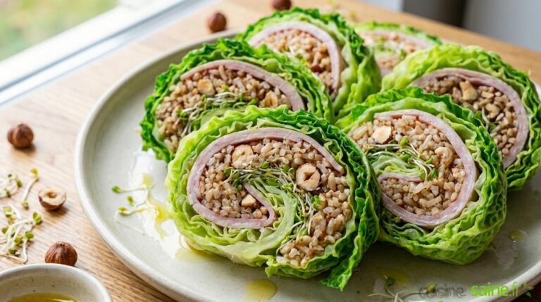 Roulés de chou frisé "façon maki" au jambon et noisettes