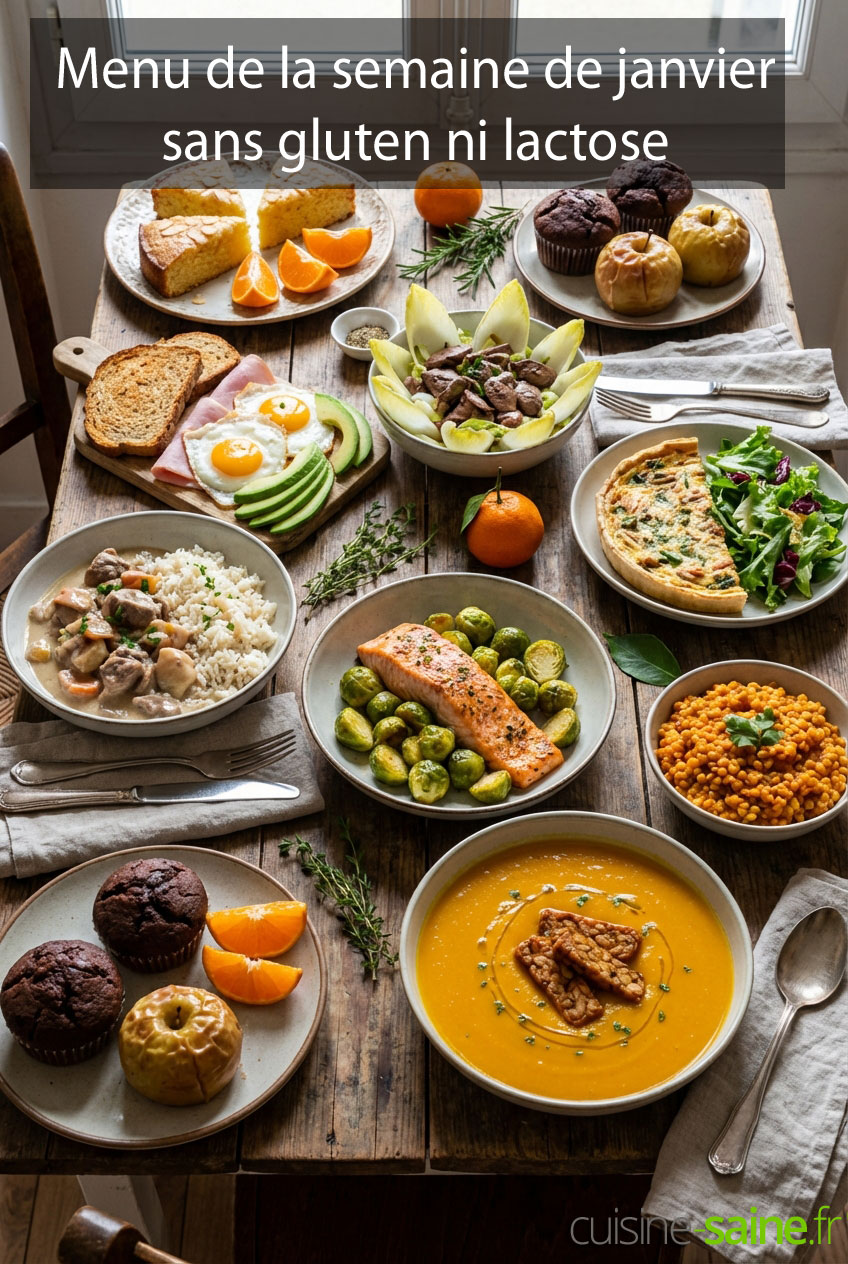 Menu de la semaine de janvier sans gluten ni lactose