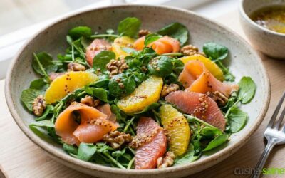Salade de cresson au saumon fumé et suprêmes d’agrumes
