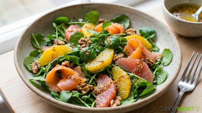 Salade de cresson au saumon fumé et suprêmes d'agrumes