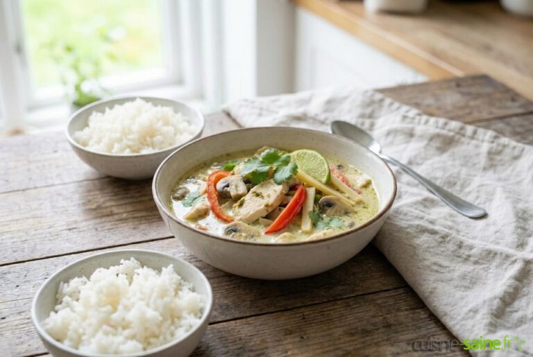 Soupe thaï au curry vert et poulet sans gluten ni lactose