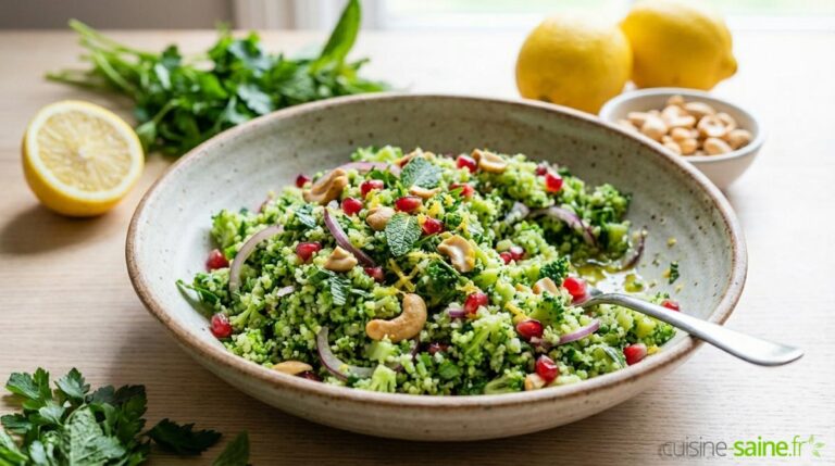 Taboulé de brocoli gourmand aux noix de cajou et menthe fraîche