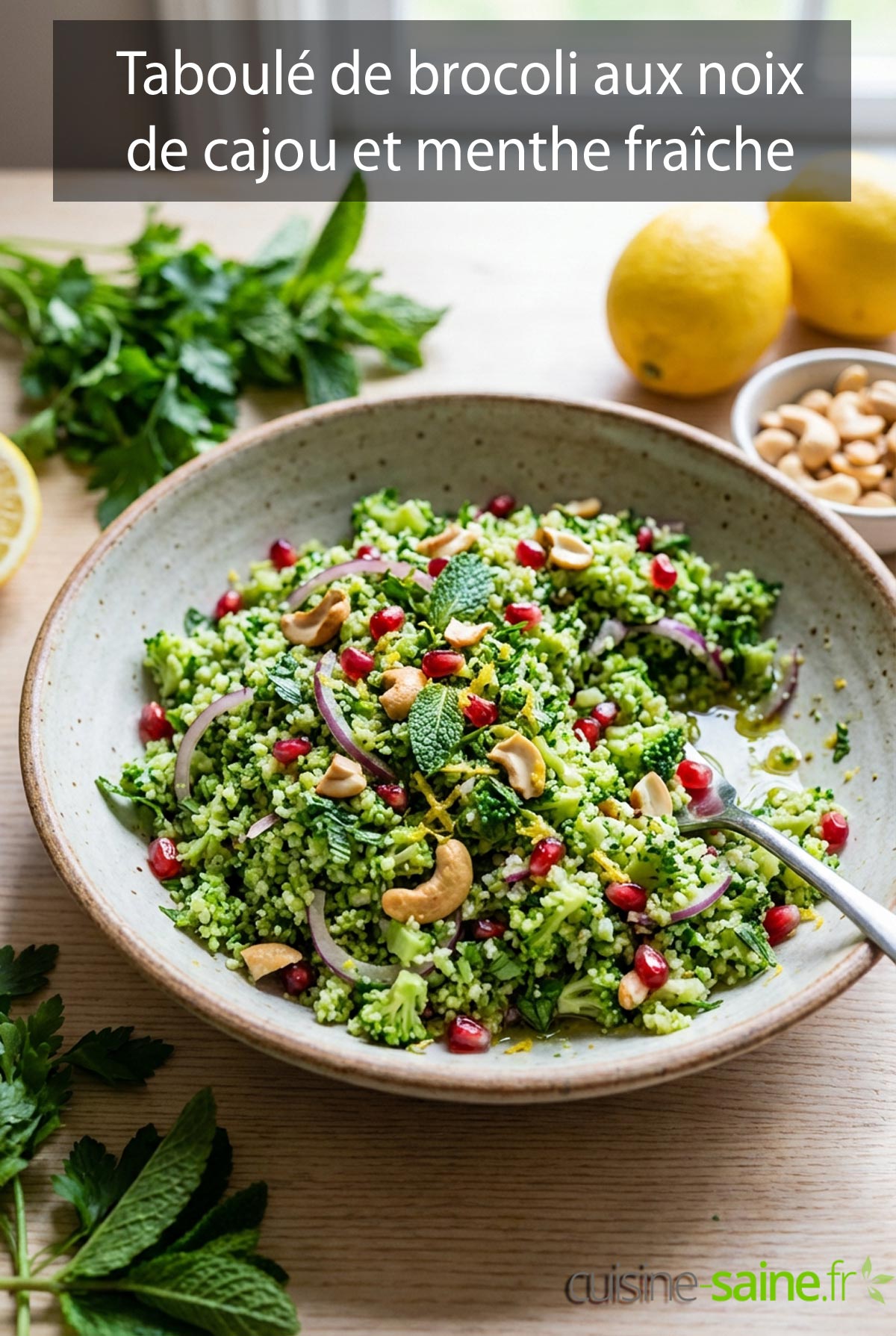 Taboulé de brocoli gourmand aux noix de cajou et menthe fraîche